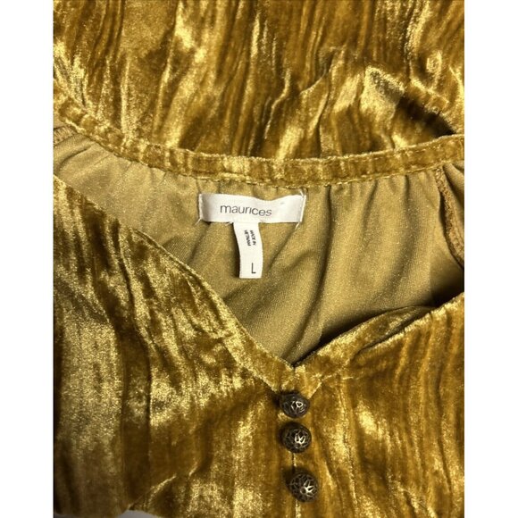 Maurices Crushed Velvet Boho Peasant Top Amber Gold Size L - Picture 3 of 7